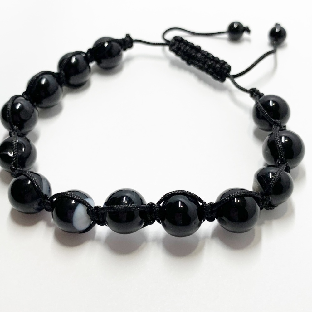 Men Black Beads Shamballa Bracelet